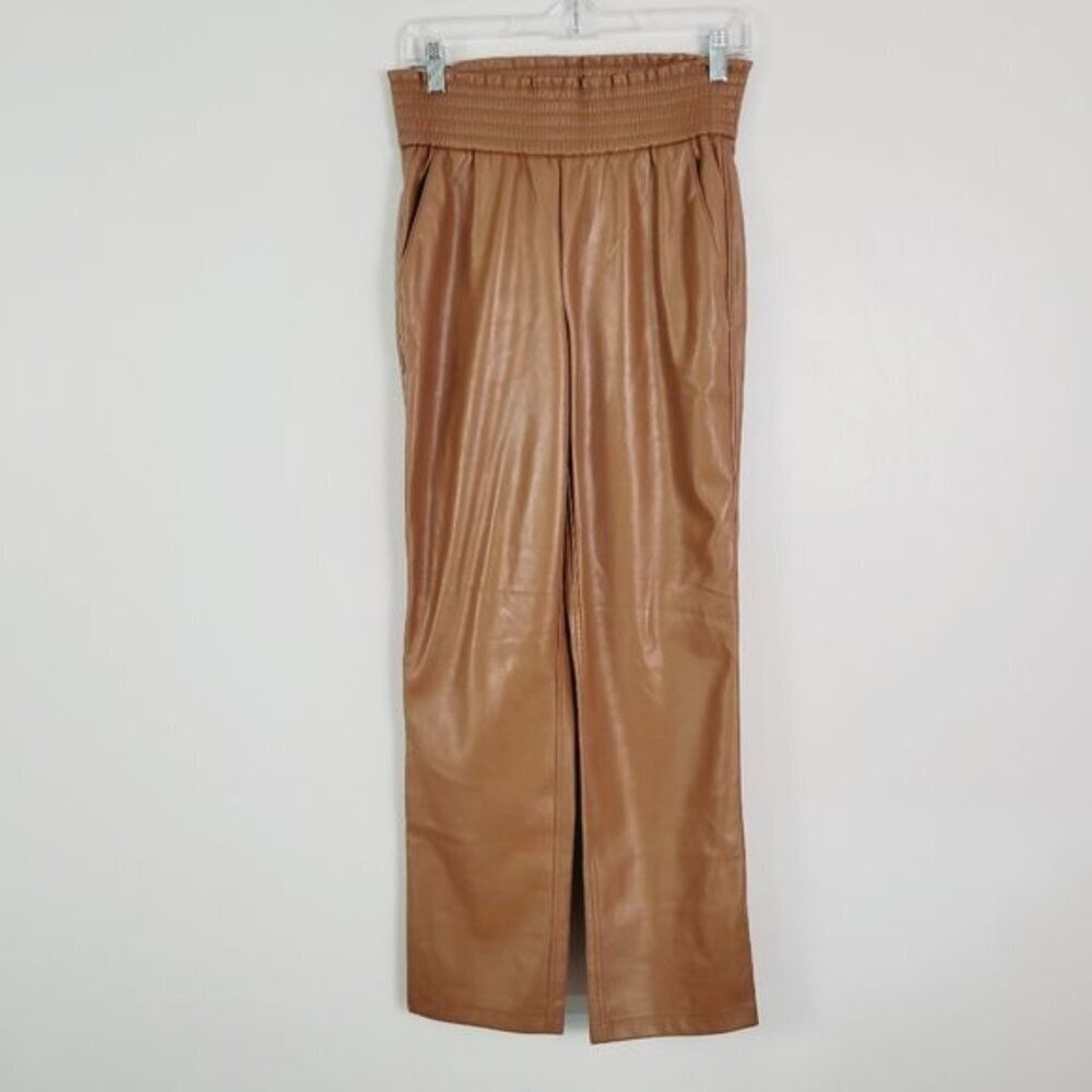 Joie Camel Buttery Faux Leather Straight Leg High Waist Pants